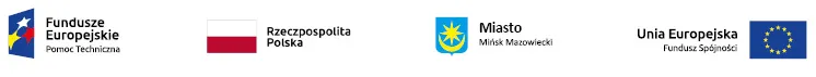 Logotypy Funduszy Europejskich, Rzeczypospolitej Polskiej, Miasta Mińsk Mazowiecki oraz Unii Europejskiej z nazwami programów i instytucji.