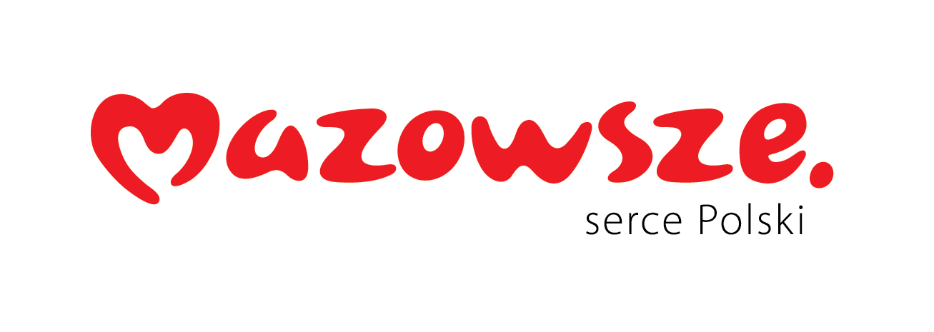 Na białym tle znajduje się czerwona, płynna, odręczna grafika z inicjałem ukształtowanym jak serce i czerwoną kropką na końcu. Pod nią po prawej widoczny jest mniejszy czarny, prosty napis w sans‑serif.