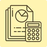 Ikona kalkulatora obok dokumentu z wykresem kołowym i tekstem.