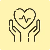 Dwie dłonie podtrzymujące serce z linią EKG w środku.