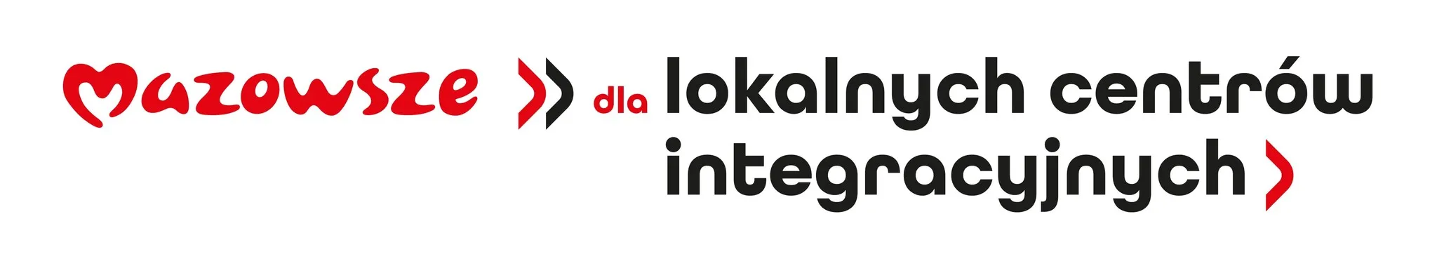 Napis „Mazowsze dla lokalnych centrów integracyjnych” z czerwonym i czarnym tekstem na białym tle.