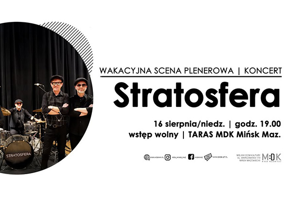 Czarnobiały plakat promocyjny. Po lewej w okrągłym kadrze trzech muzyków w czarnych ubraniach i kapeluszach przed czarną kurtyną, za nimi perkusja. Po prawej duże czarne liternictwo i mniejsze linie informacji na białym tle. Całość ma prosty, kontrastowy układ.