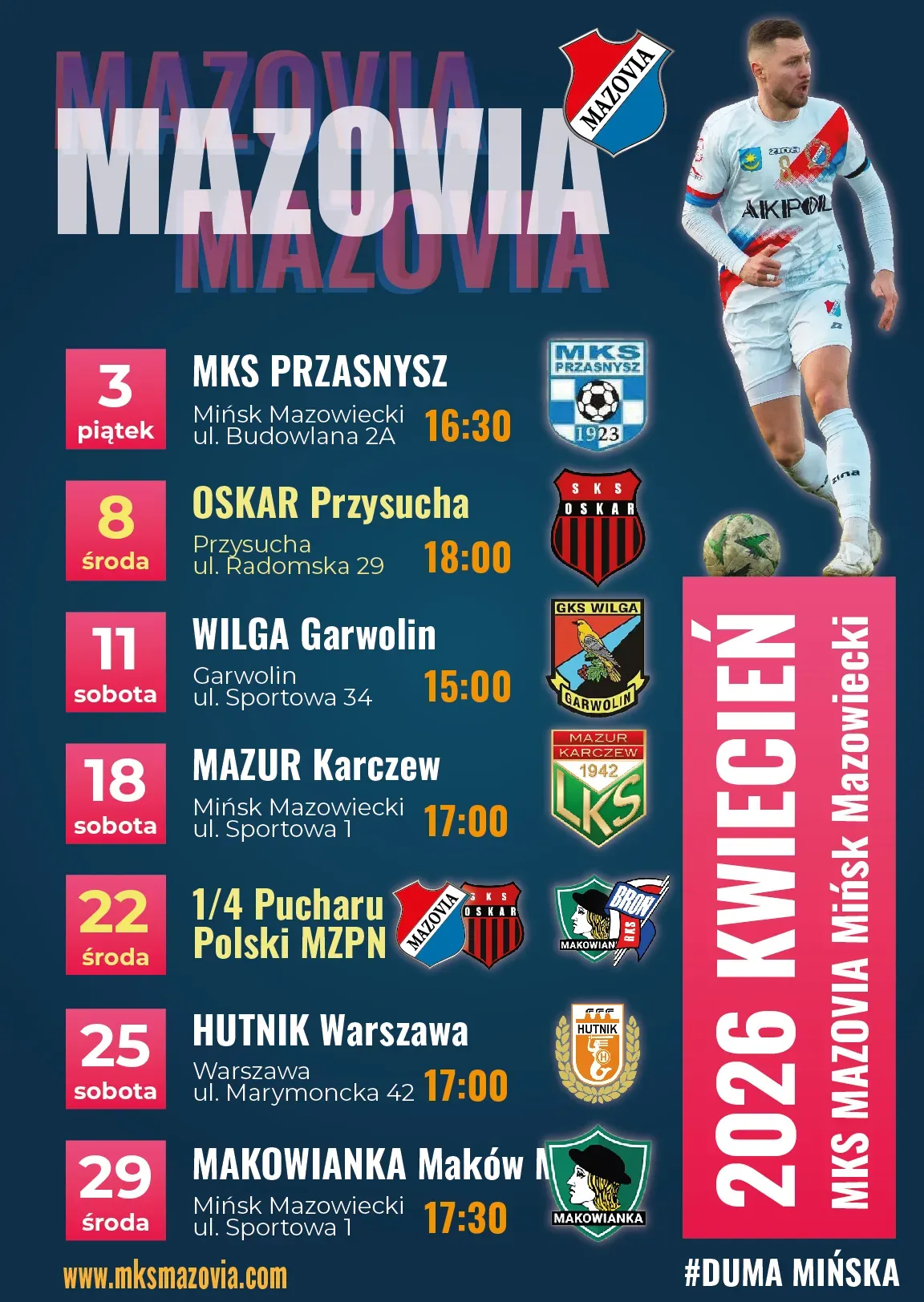 Ciemnoniebieskie tło z dużym, półprzezroczystym napisem u góry. Po prawej biegnie piłkarz w białym stroju kopiący piłkę. Po lewej w pionowej kolumnie znajdują się kolorowe pola z datami i godzinami oraz ikony herbów drużyn. Pośrodku i przy krawędzi rozmieszczone są różne klubowe loga. Pionowy różowy pasek z prawej strony zawiera wyróżniony rok i nazwę klubu.