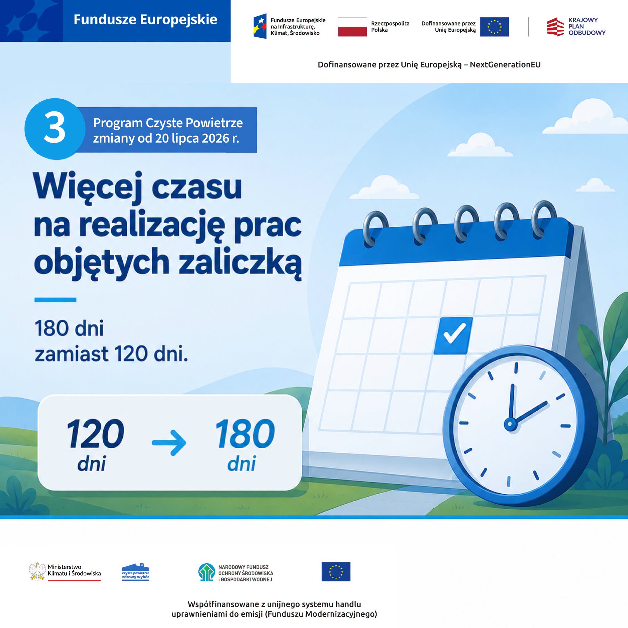 na niebieskim tle kalendarz z zaznaczonym terminem i budzik