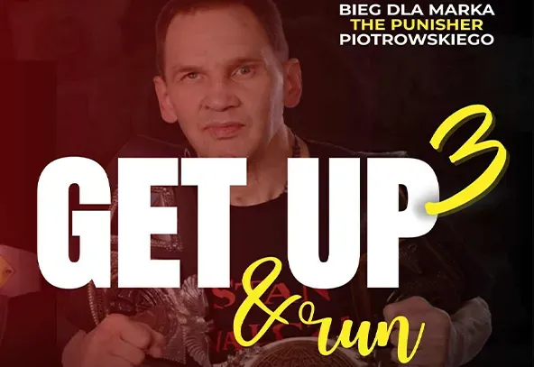 Na ciemnym tle informacje dotyczące wydarzenia. Na dole na białym pasku loga. W tle zdjęcie mężczyzny