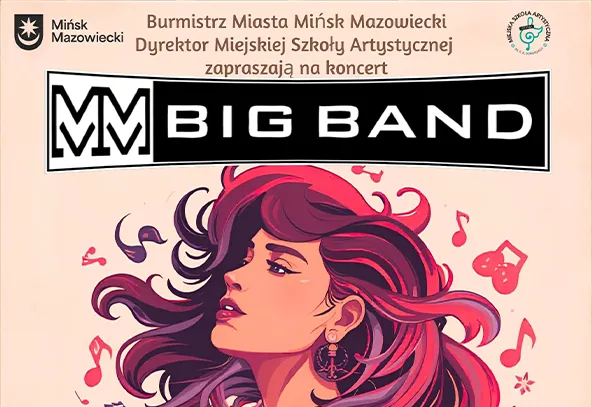 Kobieta z długimi falującymi różowo-fioletowymi włosami na jasnoróżowym tle. Głowa zwrócona w lewo, oczy zamknięte, ucho z ozdobnym kolczykiem. Wokół unoszą się różowe nuty i abstrakcyjne elementy. W górnej części widoczny czarno-biały poziomy baner z logo.