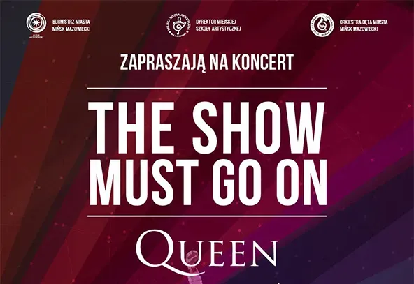 Tło w odcieniach bordowym i fioletowym. Na górze logotypy, po środku informacje w białym kolorze.