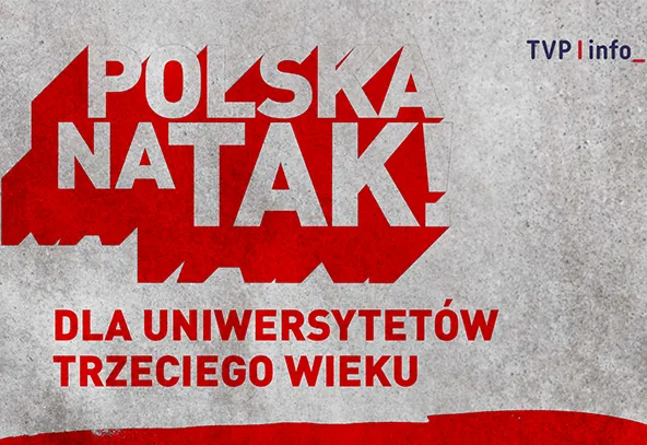 Duże czerwone, kanciaste napisy zajmują lewą górną część obrazu. Pod nimi znajduje się mniejszy czerwony blok tekstu na środku. Tło jest szare i chropowate. W prawym górnym rogu widoczne małe logo w kolorach niebieskim i czerwonym.