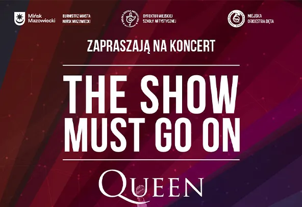 Plakat koncertu na ciemnoczerwono‑fioletowym gradientowym tle. U góry rząd małych logotypów organizatorów, na środku duży biały tytuł w trzech wierszach, poniżej stylizowana nazwa zespołu; tło zawiera ukośne geometryczne pasy i drobne punkty.