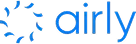 Logo firmy Airly z niebieskim symbolem złożonym z kilku gwiazdek ułożonych w koło, obok napis "airly" w niebieskiej czcionce.