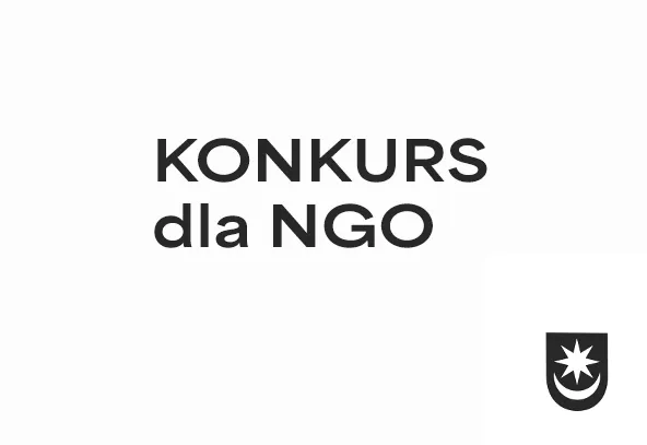 Konkurs dla NGO, tekst na białym tle, z logo w prawym dolnym rogu.