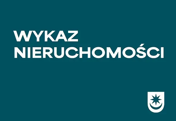 Napis Wykaz nieruchomości na jednolitym ciemnym tle z herbem w prawym dolnym rogu.