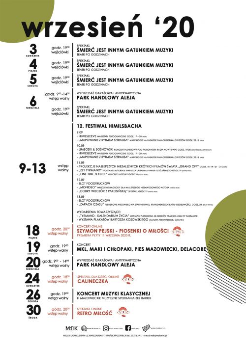 Kalendarium imprez Miejskiego Domu Kultury - wrzesień 2020