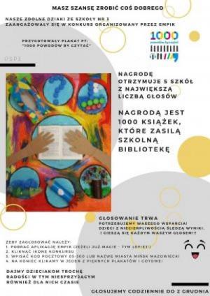 plakat informujący o udziale SP 3 w konkursie Empiku