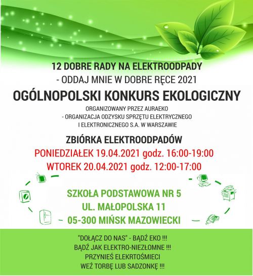 Plakat dot. zbiórki elektroodpadów w SP nr 5