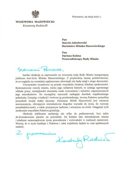 List gratulacyjny - Konstanty Radziwiłł