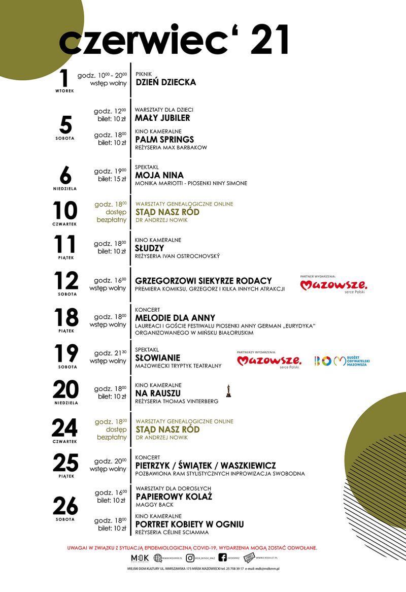 Program imprez w MDK czerwiec 2021