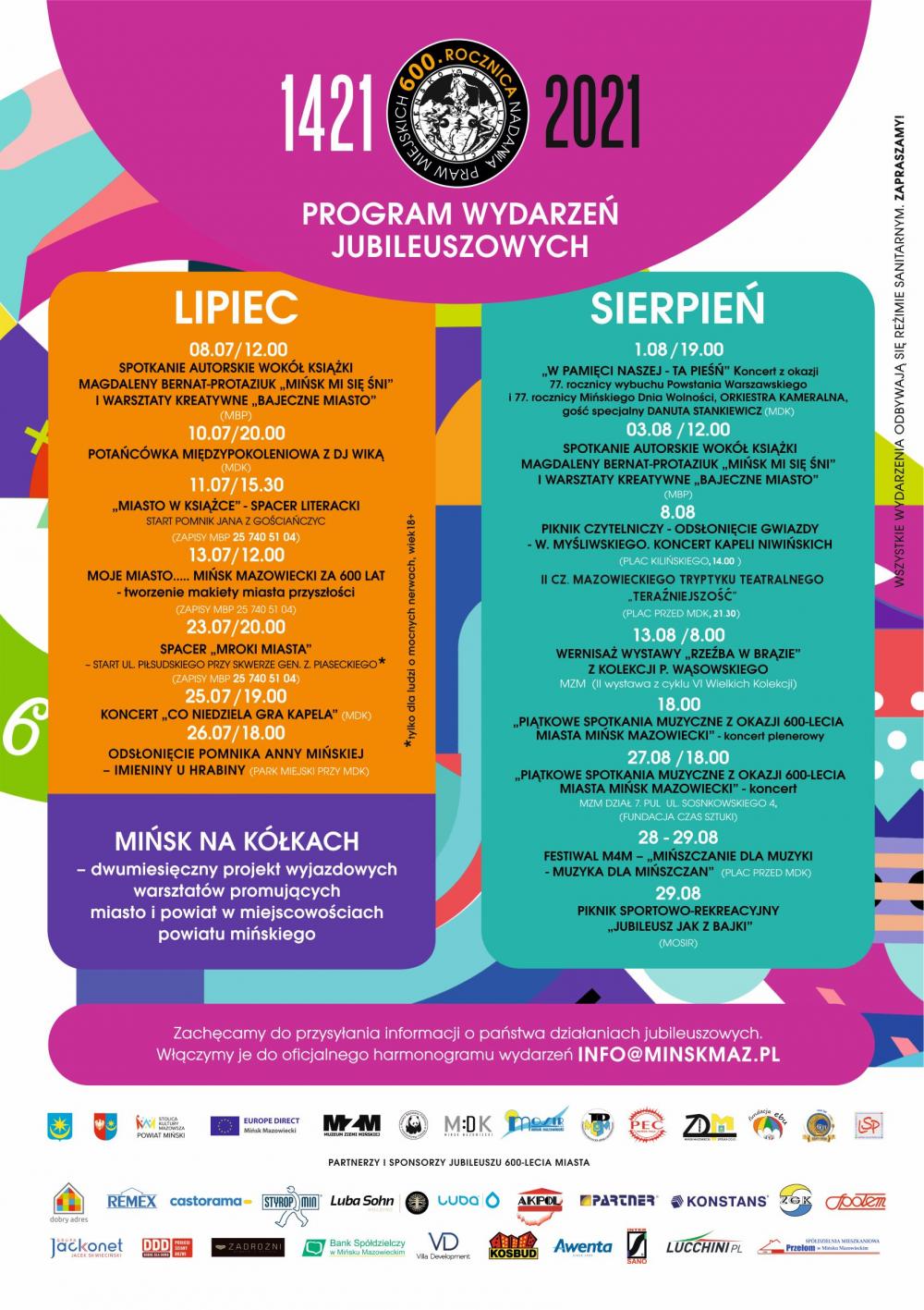 Program wydarzeń jubileuszowych lipiec-sierpień