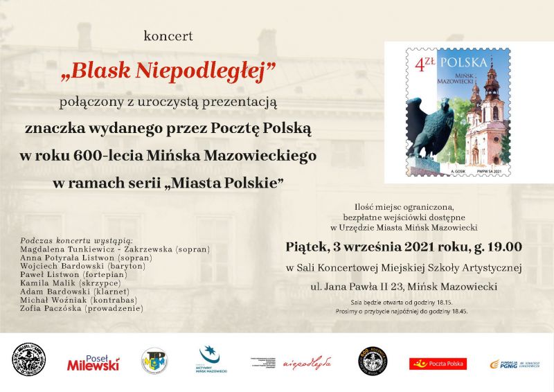 Koncert „ Blask Niepodległej” i prezentacja znaczka „Miasta Polskie – Mińsk Mazowiecki”