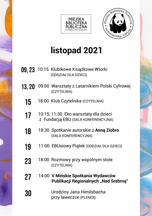 Zapraszamy do miejskiej Biblioteki Publicznej w listopadzie.