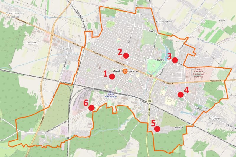 Mapa z pojemnikami na elektroodpady