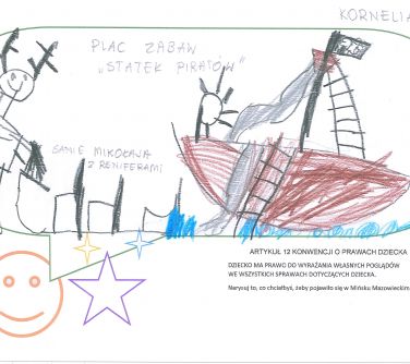 Petycje kredką malowane - plac zabaw "Statek piratów i sanie Mikołaja z reniferami
