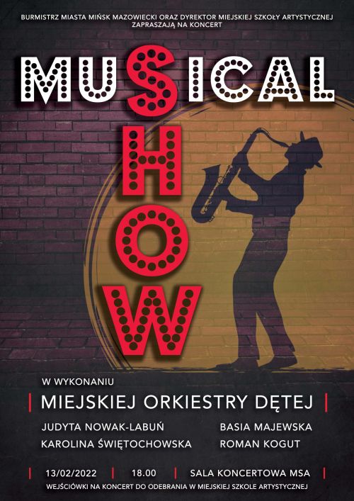 Koncert musicalowy w wykonaniu Miejskiej Orkiestry Dętej - plakat