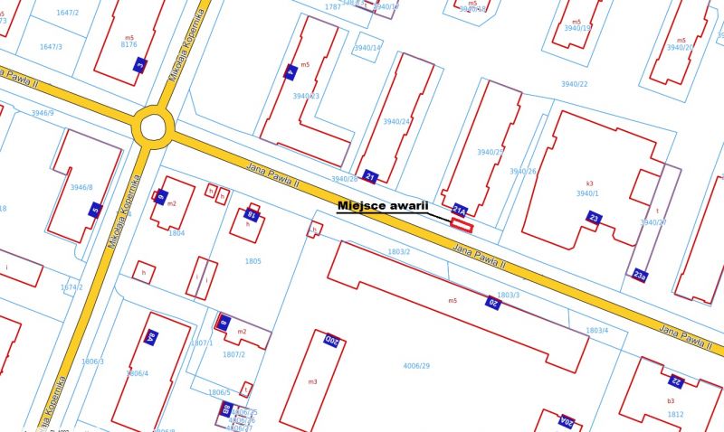 Miejsce awarii na ul Jana Pawła II 21A