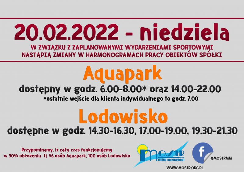 Czasowa zmiana w harmonogramie pracy obiektów MOSiR