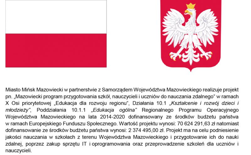 Miasto Mińsk Mazowiecki w partnerstwie z Samorządem Województwa Mazowieckiego realizuje projekt pn. „Mazowiecki program...