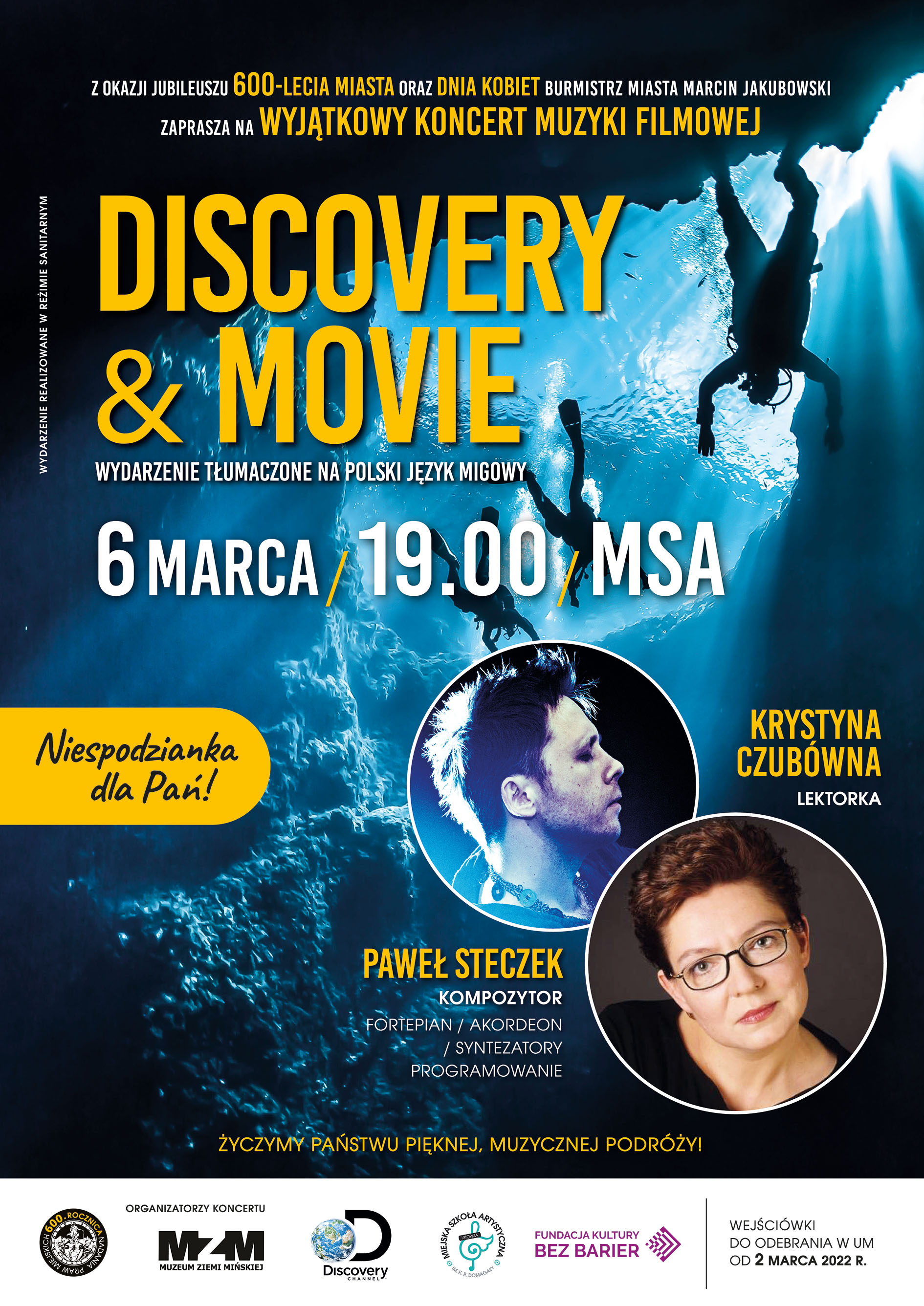 Zapraszamy na niezwykły koncert Discovery & Movie, który odbędzie się 6 marca o godzinie 19.00 w Miejskiej Szkole...