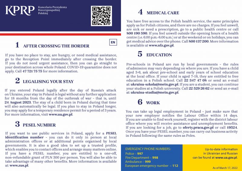Ulotka informacyjna dla uchodźców - EN