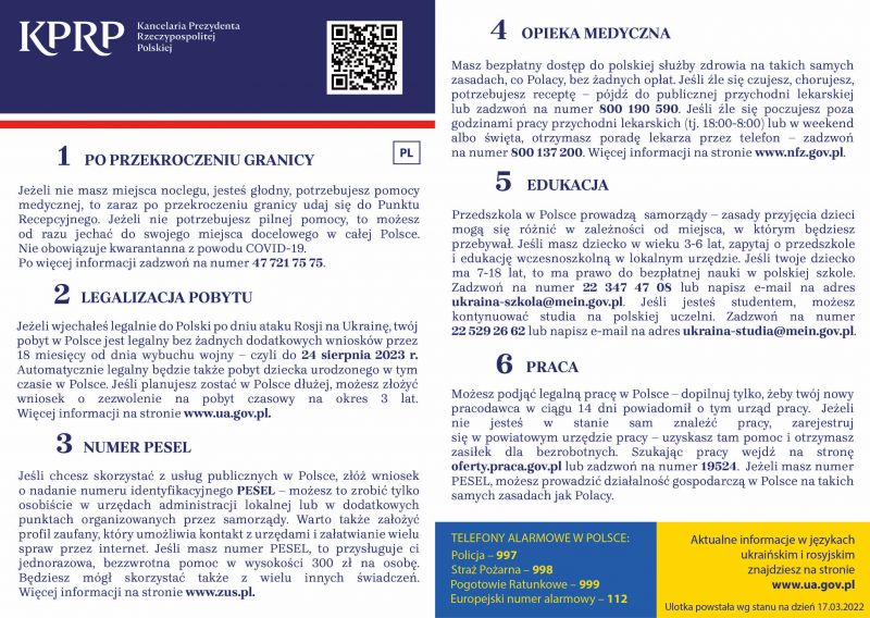 Ulotka informacyjna dla uchodźców - PL