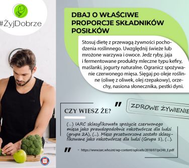 Na szarym tle informacje. Po lewej mężczyzna
