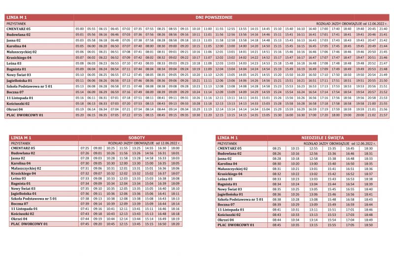 Linia M1 - kierunek Cmentarz - Plac Dworcowy