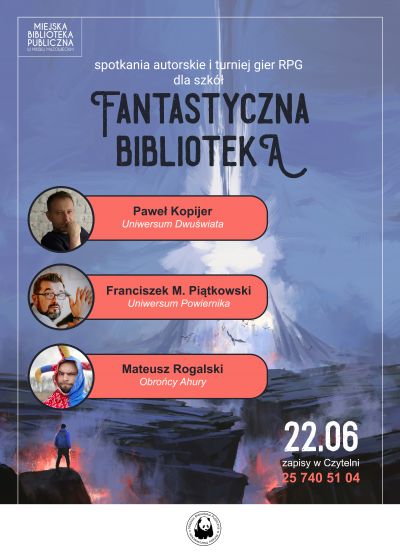 W kółkach zdjęcia trzech autorów i ich imiona i nazwiska na tle wulkanu. Na środku napis wielkimi literami Fantastyczna...