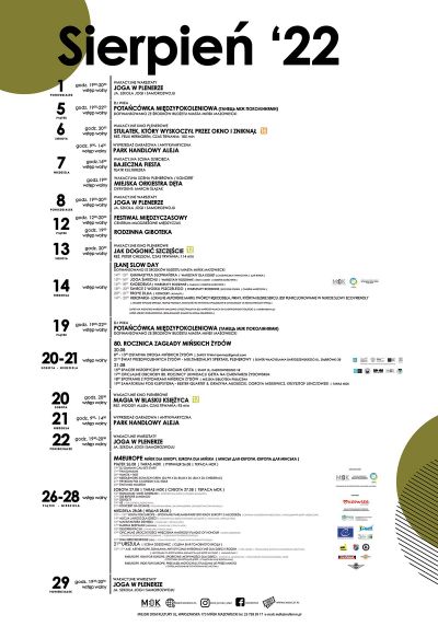 informacje dotyczące wydarzeń organizowanych w w MDK w sierpniu 2022 roku