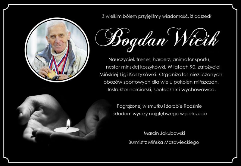 Na czarnym tle kondolencje. W kole zdjęcie mężczyzny