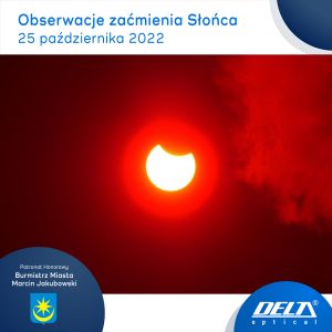 zdjęcie zaćmienia słońca, napis: obserwacje zaćmienia Słońca 25 października 2022