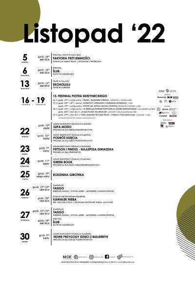 harmonogram z listopadowymi wydarzeniami organizowanymi przez MDK