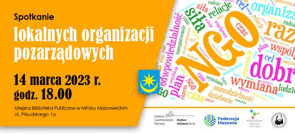 plakat z tytułem głównym spotkanie lokalnych organizacji pozarządowych
