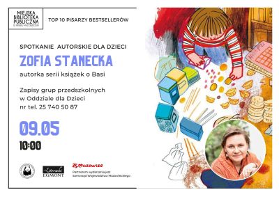 po prawej stronie zdjęcie kobiety w małym kole na dole, na górze rysunek dziecka bawiącego się, informacje zawarte na...