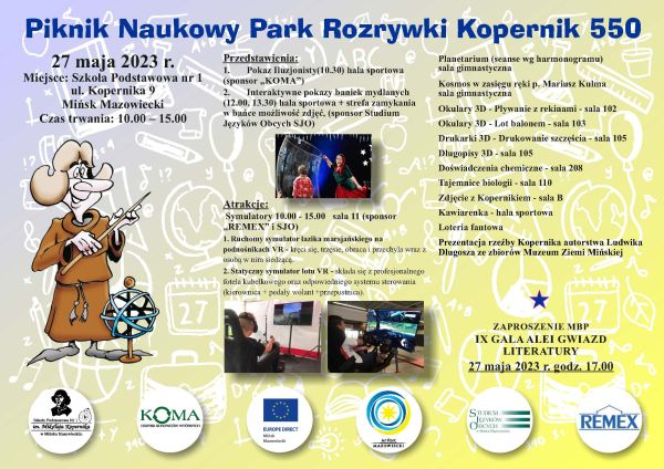 rysunek kopernika przed nim globus z satki, informacje zawarte na plakacie znajdują się w treści artykułu zamieszczonego na...