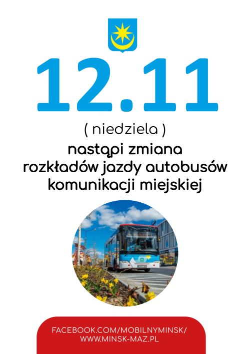 po środku w kole zdjęcie autobusu miejskiego, na górze informacje zawarte na plakacie znajdują się w treści artykułu...