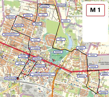 mapa ze schematem przebiegu linii M1