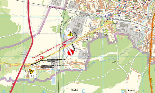 Mapa ze schematem utrudnień na trasie