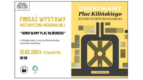Po prawej na żółtym tle tajemnicze kwadraty, prostokąty, zarys butelki kwadratowej. Po lewej na jasny tle informacje