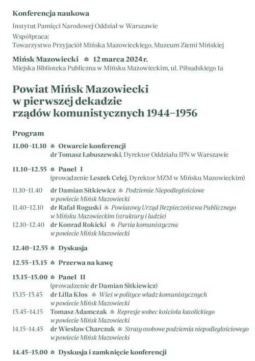 Na białym tle informacje oraz program konferencji. Treści zawarte w artykule.