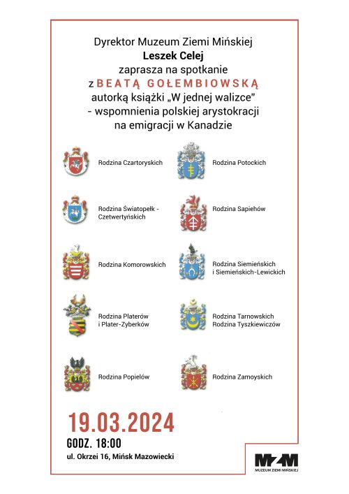 Na białym tle herby rodzin z opisami które znajdują się w treści artykułu