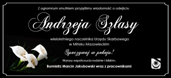 Na czarnym tle kondolencje, treść znajduje się w artykule zamieszczonym na stronie